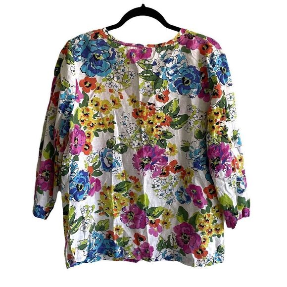 ORCHADIA CASUALS Vintage Linen Floral Print Blouse White M - Picture 2 of 7